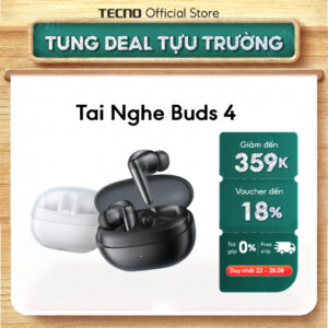 Tai nghe Bluetooth 5.4 Tecno Buds 4 – chống ồn ANC, lọc âm cuộc gọi ENC
