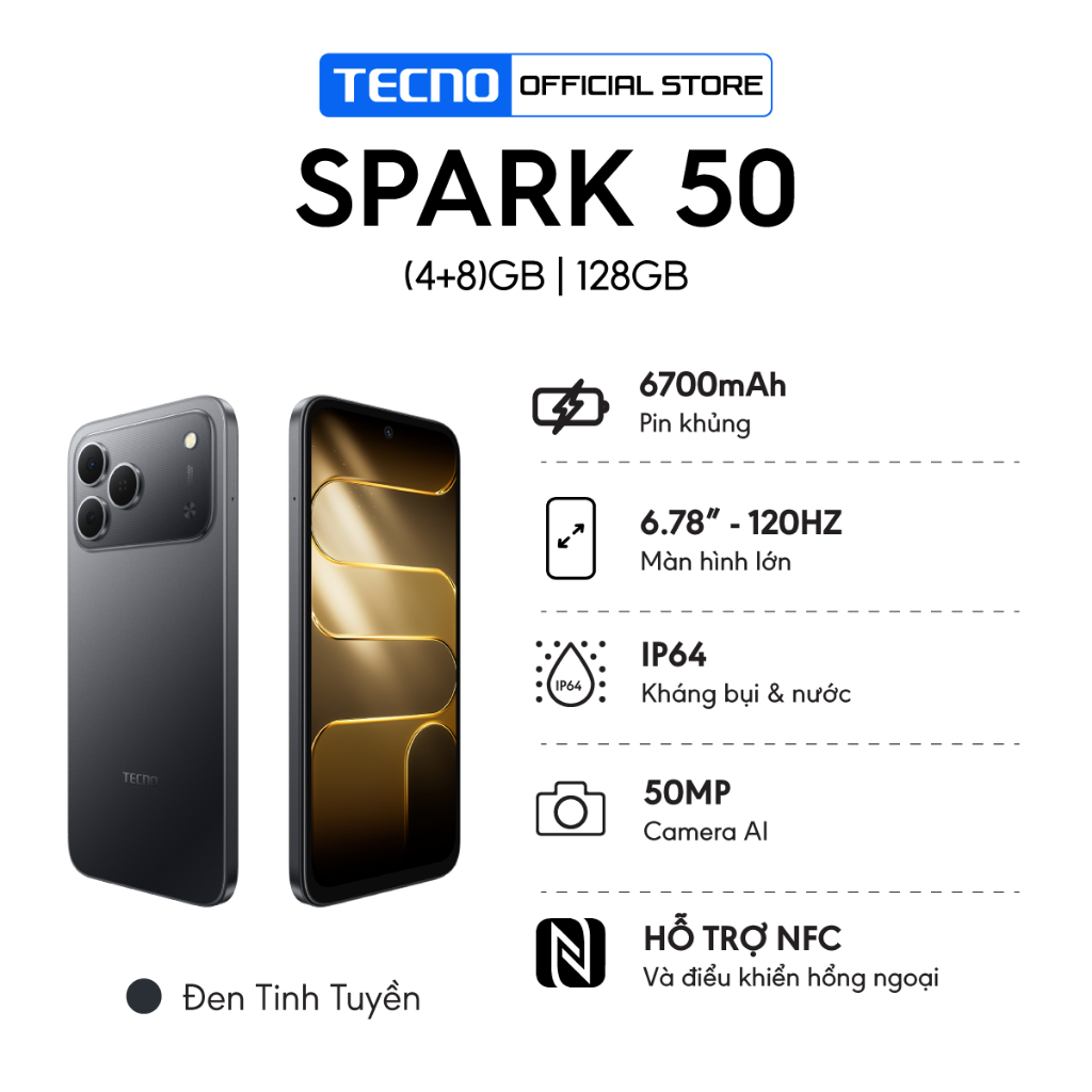 Điện thoại Tecno Spark 50 4GB/128GB – pin 6.700 mAh, camera AI 50MP - ảnh 2