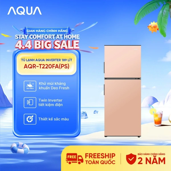 Tủ lạnh Aqua AQR-T220FA(PS) 189 lít màu hồng – freeship toàn quốc